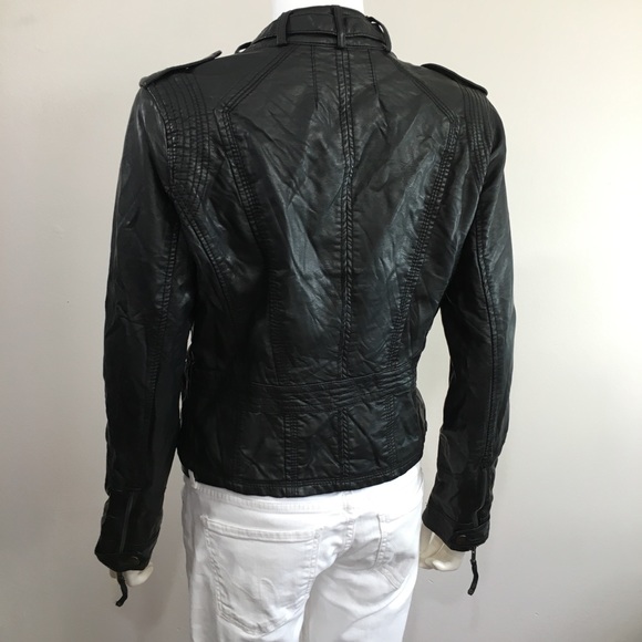 • ZARA Biker Moto Faux Vegan Leather Collar Jacket - Picture 5 of 8